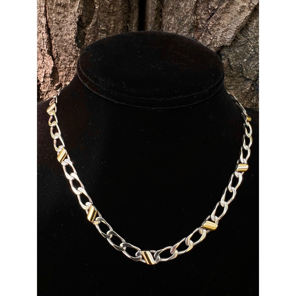 VTG TIFFANY & CO Sterling Silver 18K Gold Curb Link Chain Necklace